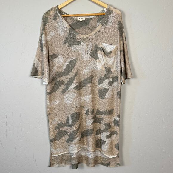 POL Women's Size Small Oversized Camo Loose Waffle Knit Sheer Top or Mini Dress - Picture 1 of 11